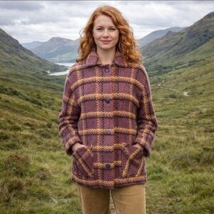 Branigan Weavers Boxy Nubby mauve/ cream/black Jacket Wool Plaid Pattern  sz M